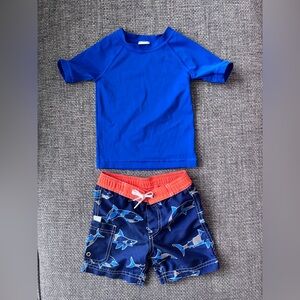 Hanna Andersson Blue and Orange Shark Rashguard Set – Size 80/85